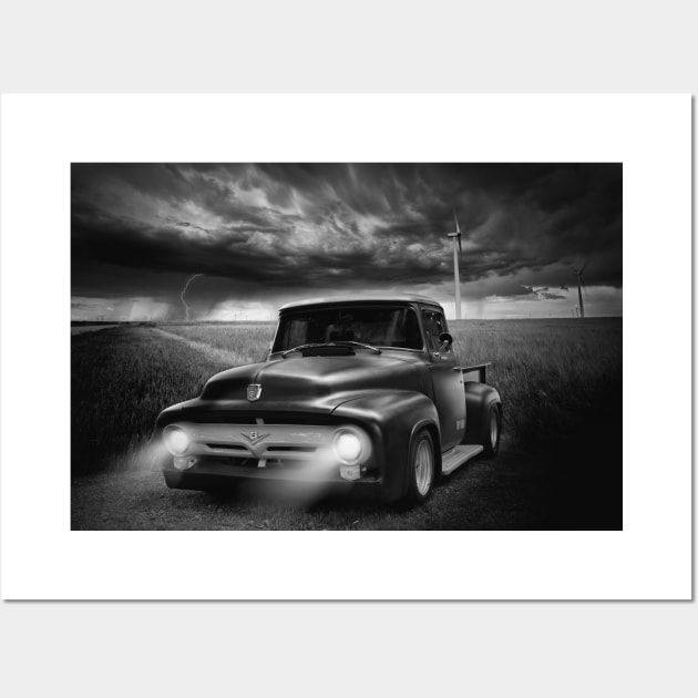 1956 Ford F-100 - black white Wall Art by hottehue